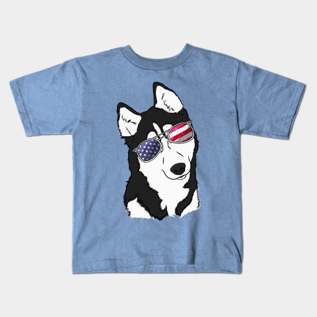 Patriotic Husky Kids T-Shirt by rmcbuckeye